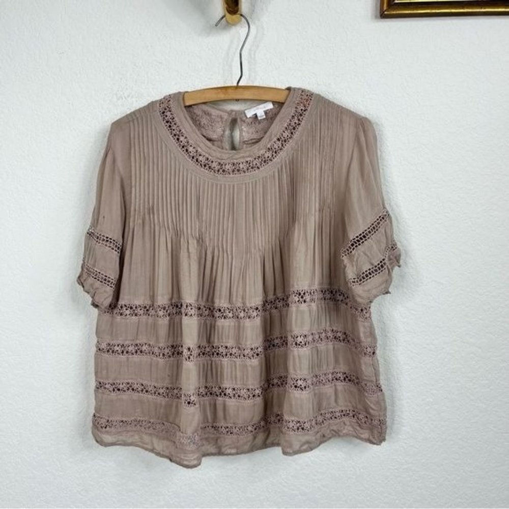 Aritzia Wilifred Pleated Lace Boho Peasant Top